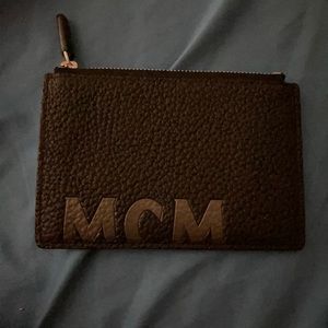 MCM Black Orange NEW BIG LOGO Zip wallet w/ 4 card slots